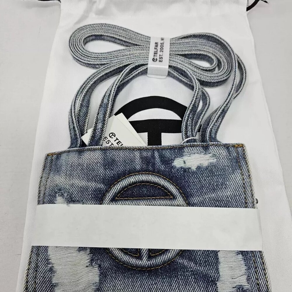 Telfar Small Denim Shopper distressed - Blue